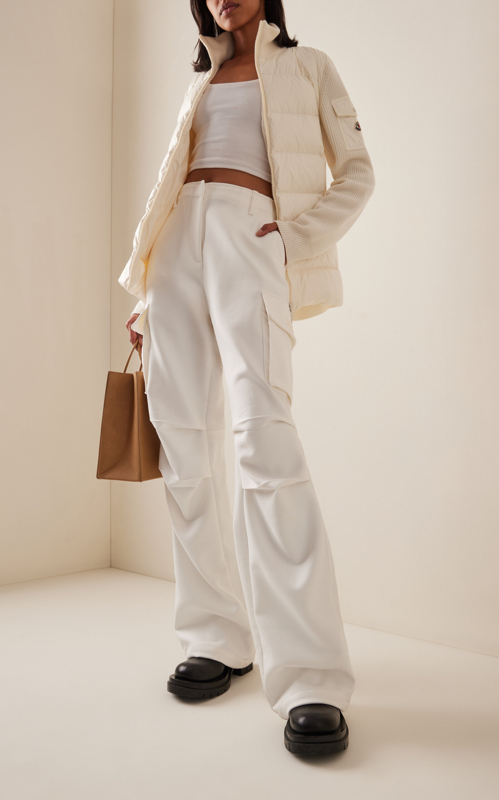 Nylon-Trimmed Wool Cardigan white - 3