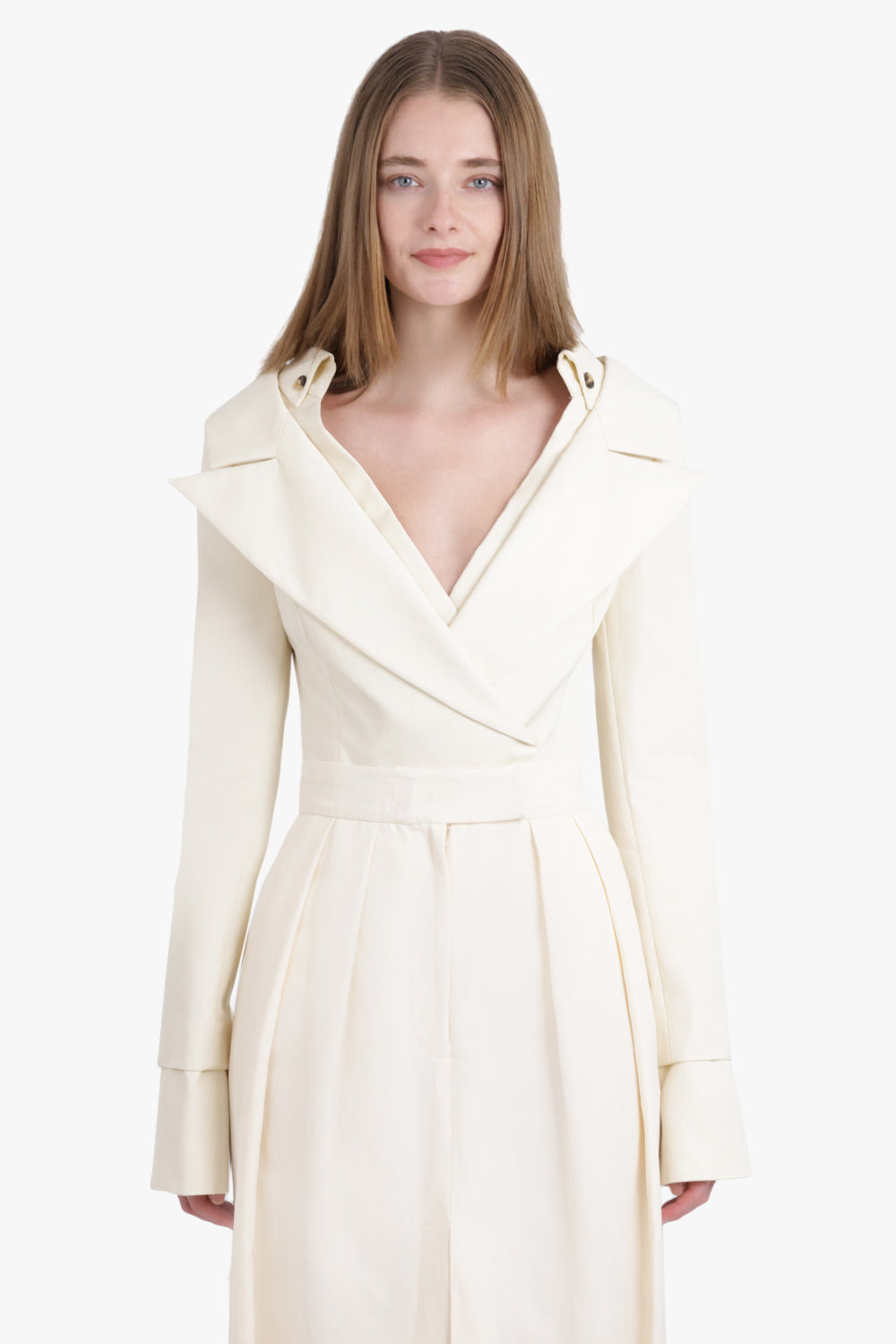 LOW CUT DECOLLETE CROSSOVER SHIRT JACKET DETAIL BODYSUIT | IVORY - 2