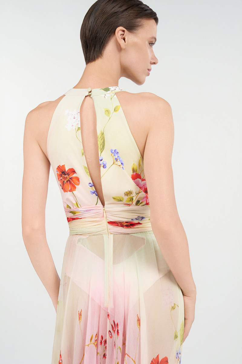 Long Chiffon Dress with Miami Flowers Print 7
