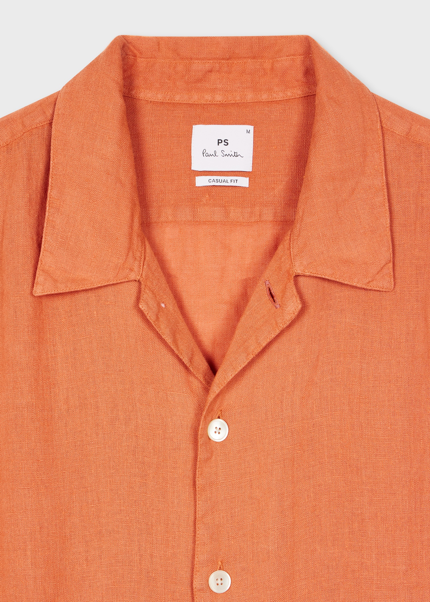 Washed Orange Linen Short-Sleeve Shirt - 2