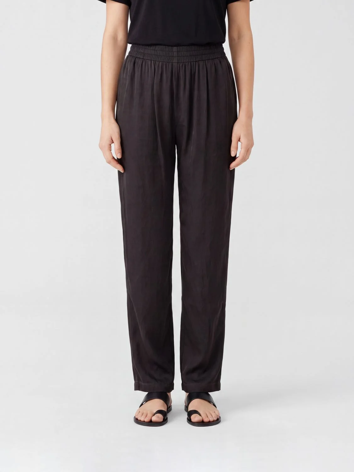 DIESEL High-Waisted Straight Leg Viscose Trousers with Elastic Waistband - 1