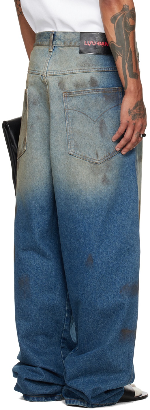 【関税込み】LU'U DAN ブルー Kriss Kross ジーンズ LU'U DAN - STAINED BLUE KRIS KROSS JEANS