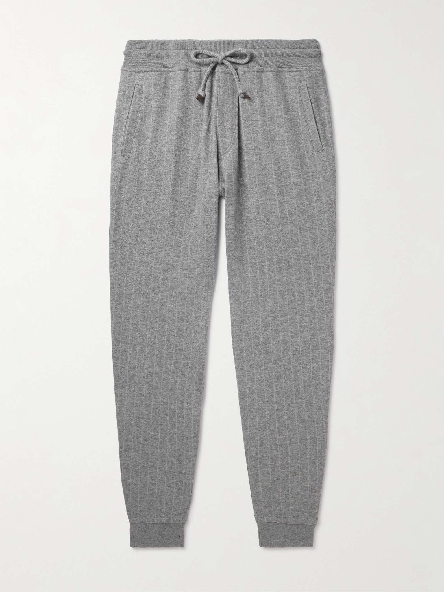 Tapered Pinstriped Cashmere and Cotton-Blend Sweatpants - 1