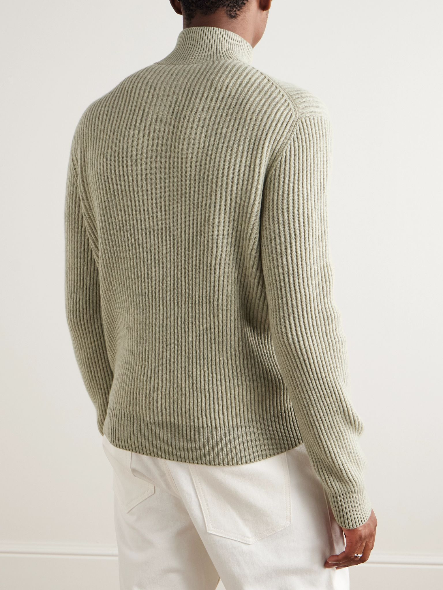 Plane Tree Ribbed Cashmere Half-Zip Sweater Green - 4