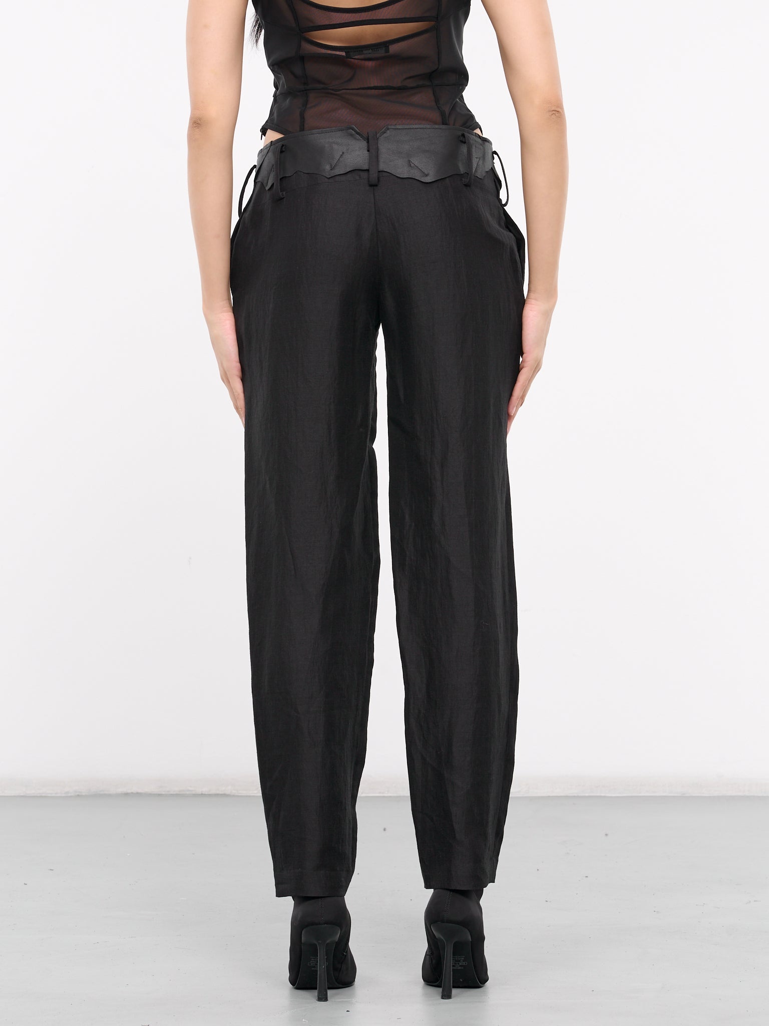 Gabardine Leather Detail Pants - 3