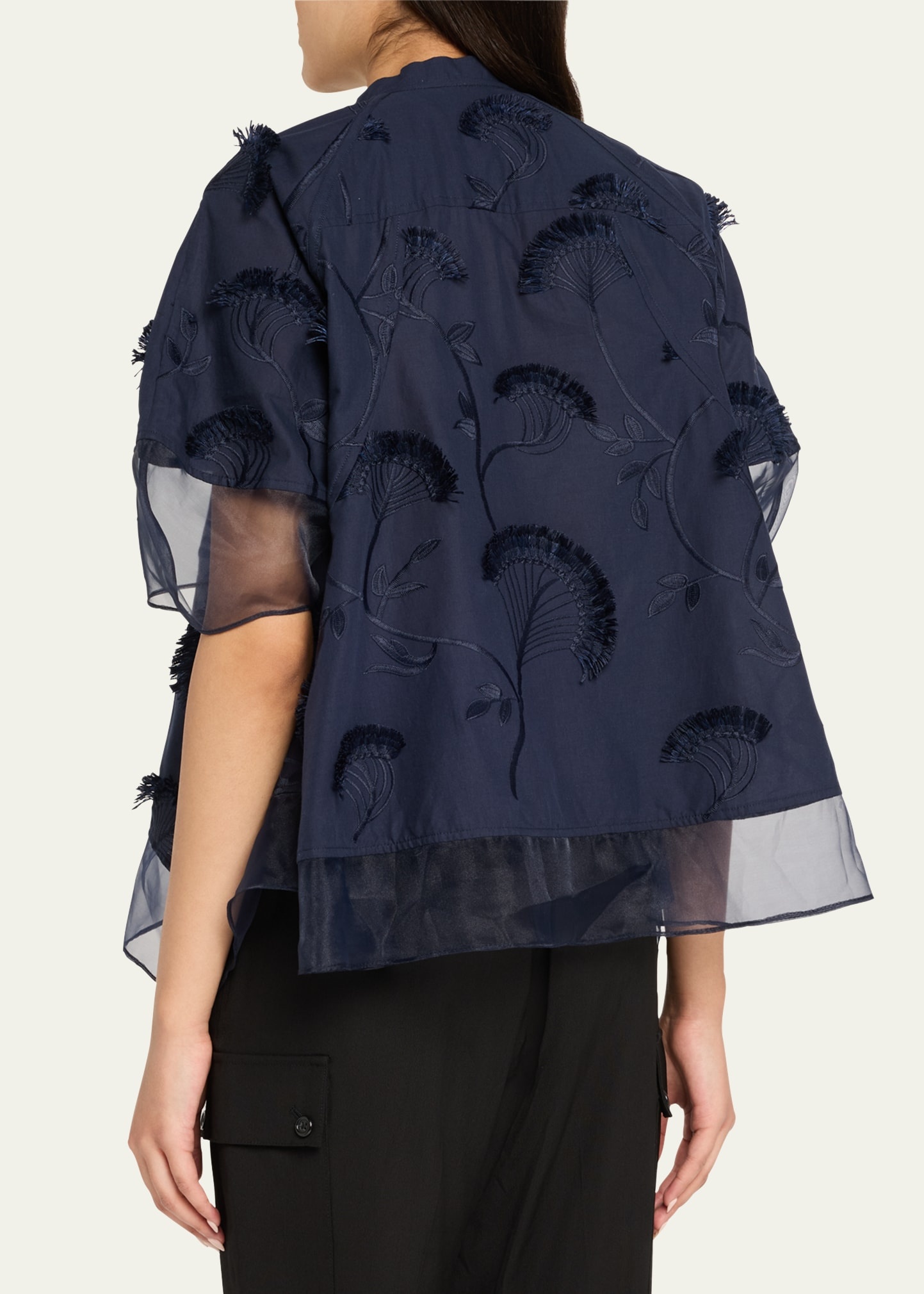Short-Sleeve Embroidered Organza Flounce Top - 3