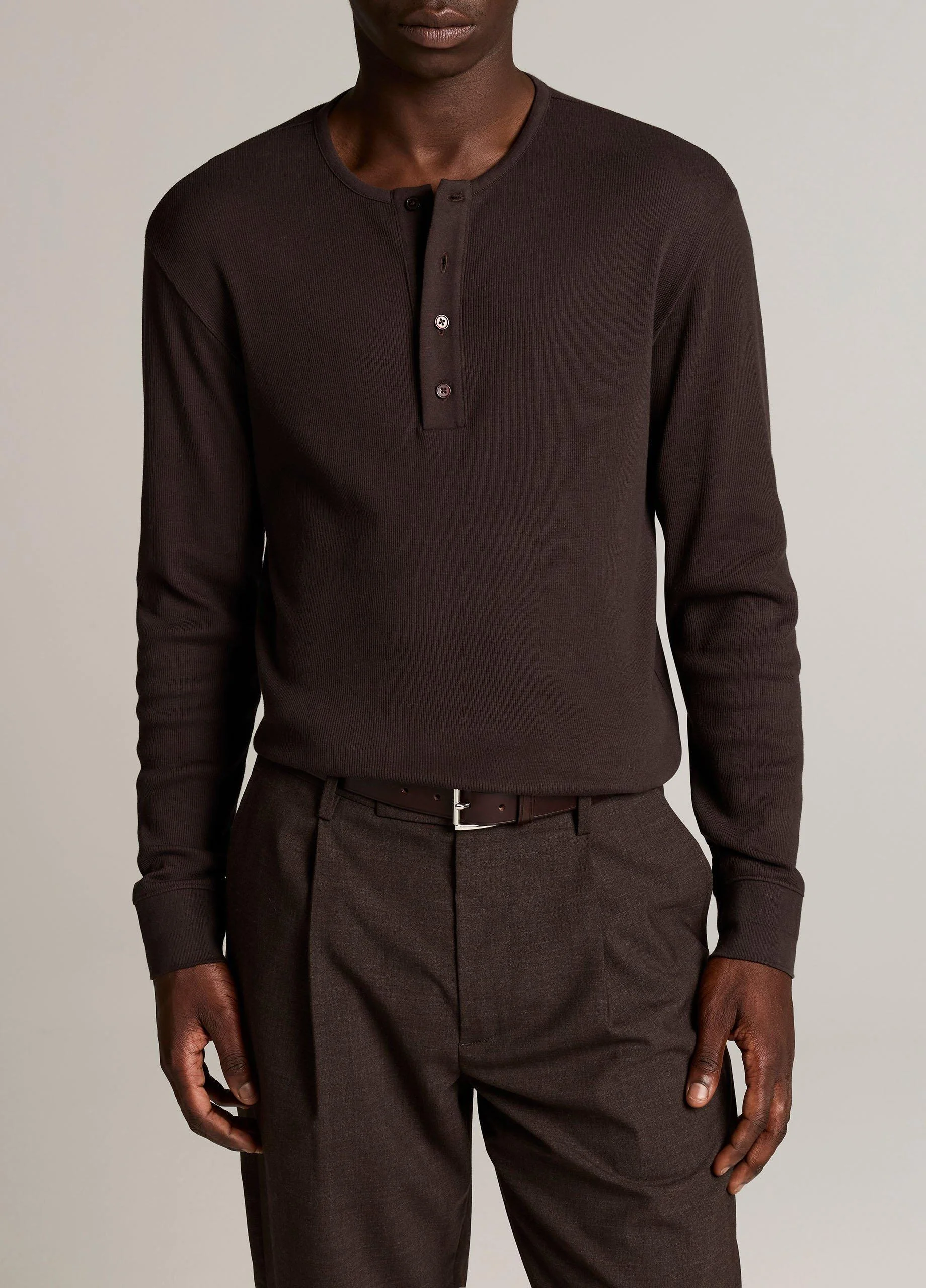 Ribbed Cotton Henley - 1