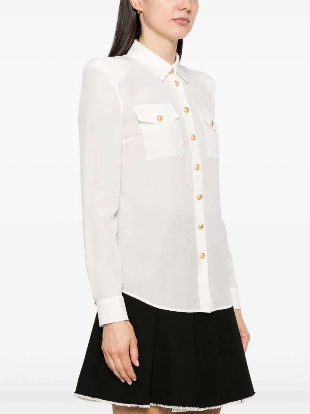 Embossed-Buttons Silk Shirt - 2