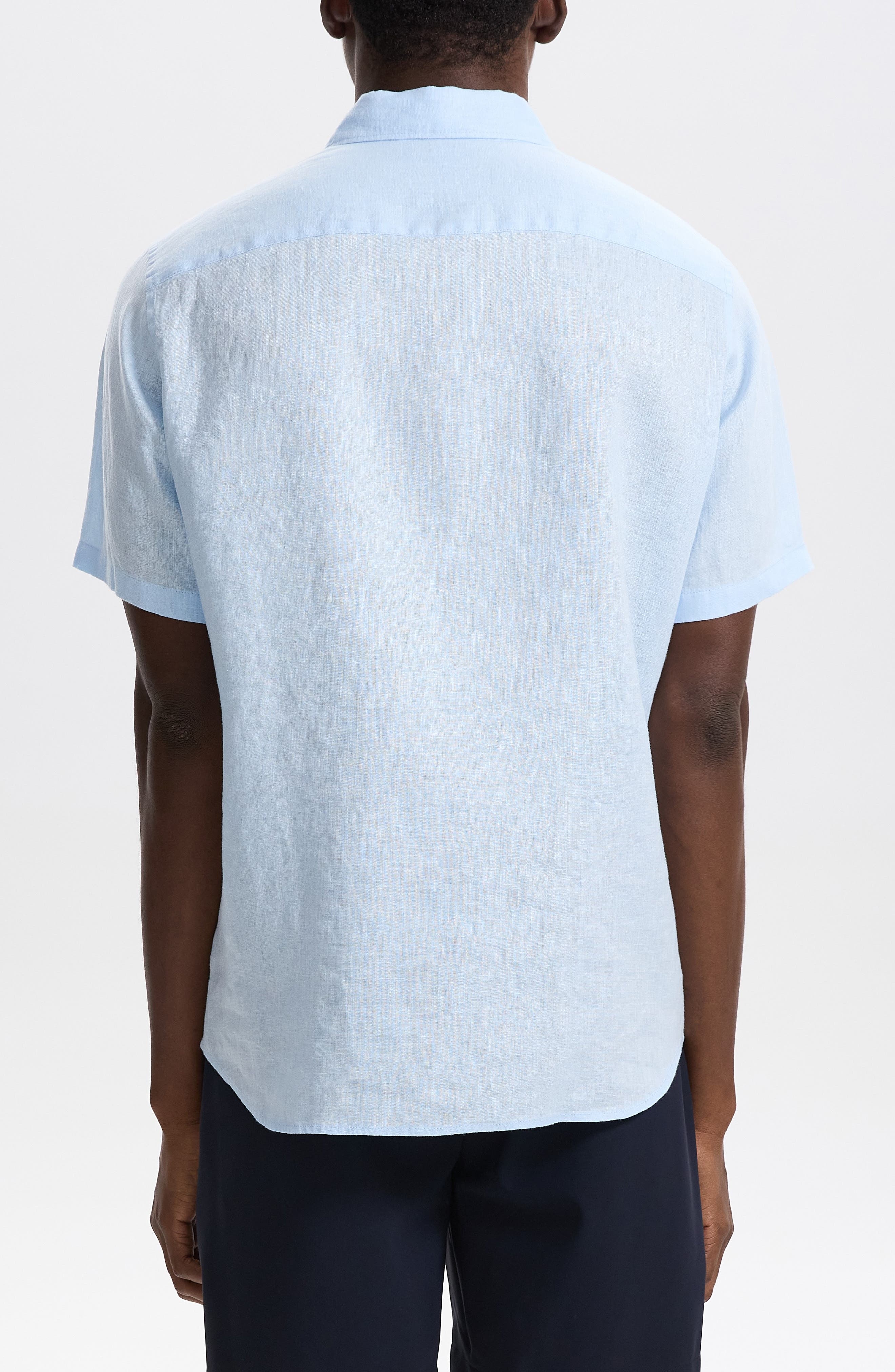 Theory Irving Solid Short Sleeve Linen Button-Up Shirt in Skylight at Nordstrom - 3