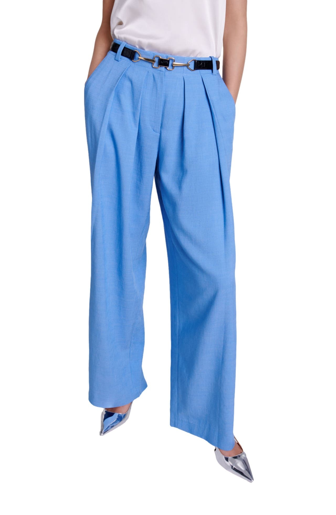 maje Wide-leg suit trousers with pleats in Blue at Nordstrom - 1