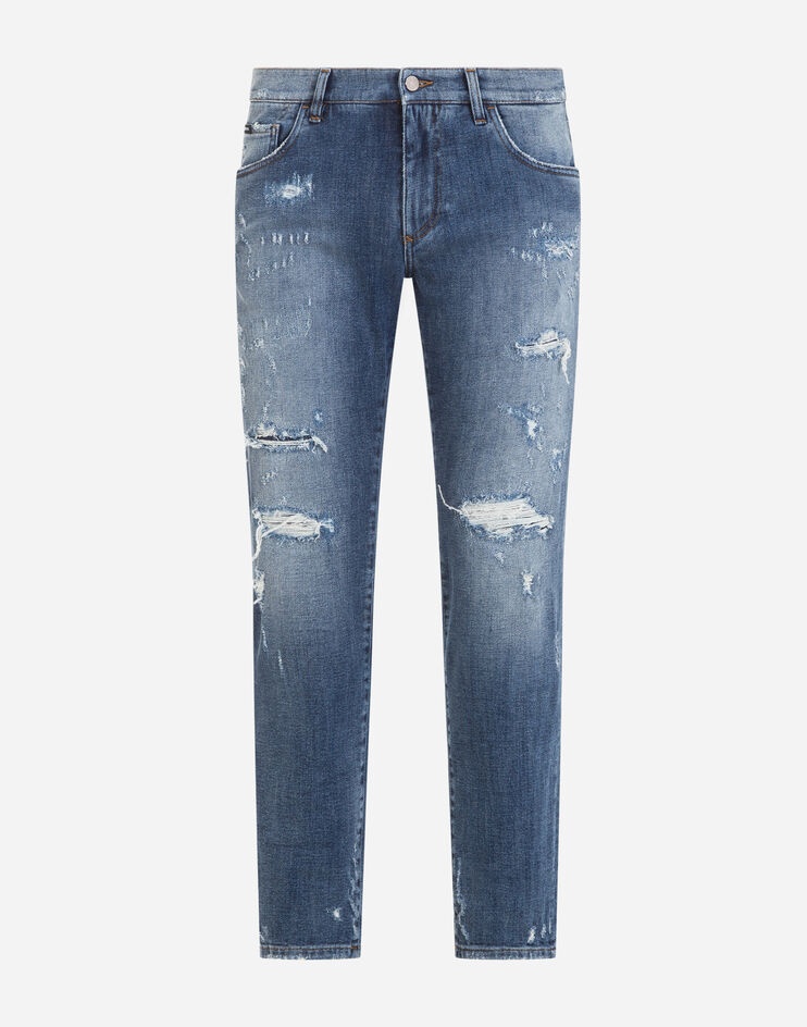 Light blue slim-fit stretch jeans with rips - 3