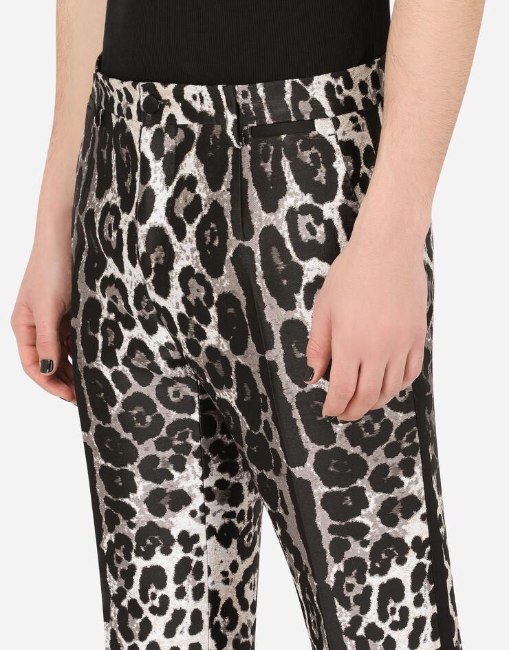 Leopard-print jacquard tuxedo pants - 4