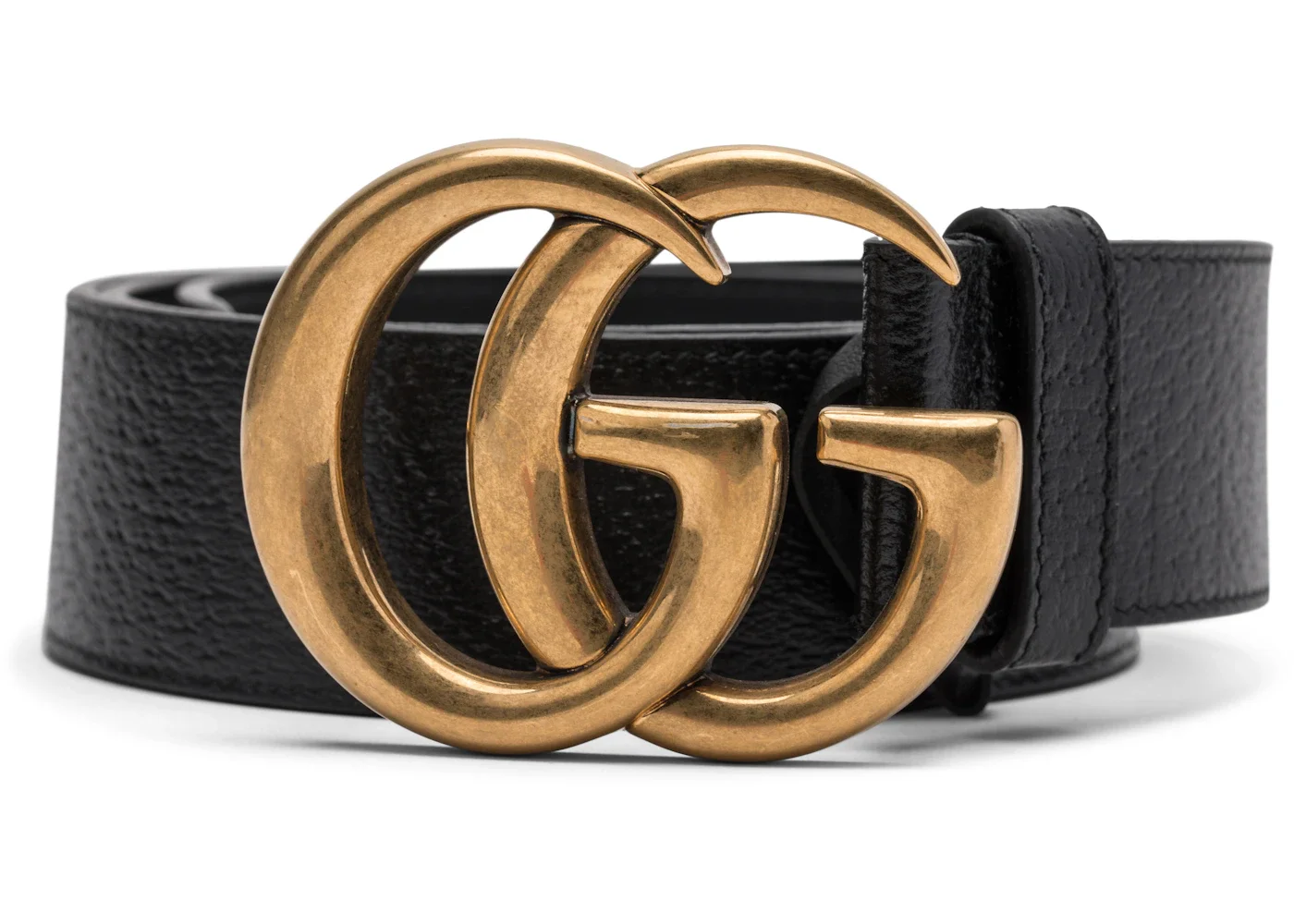 Gucci Double G Gold Buckle Textured Leather Belt 1.5 Width Black - 1
