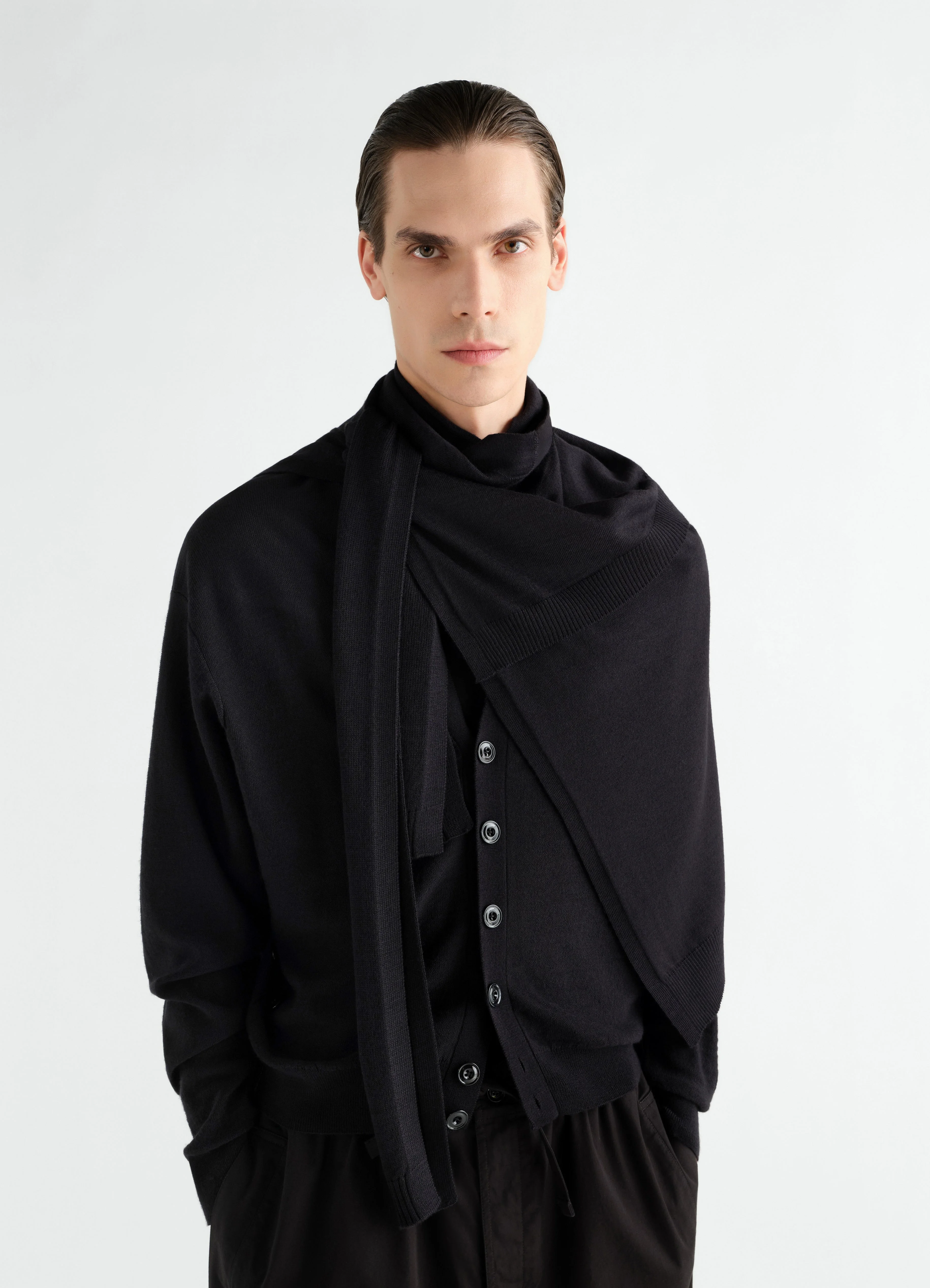 TROMPE L'OEIL SCARF IN MERINO BLEND - 1
