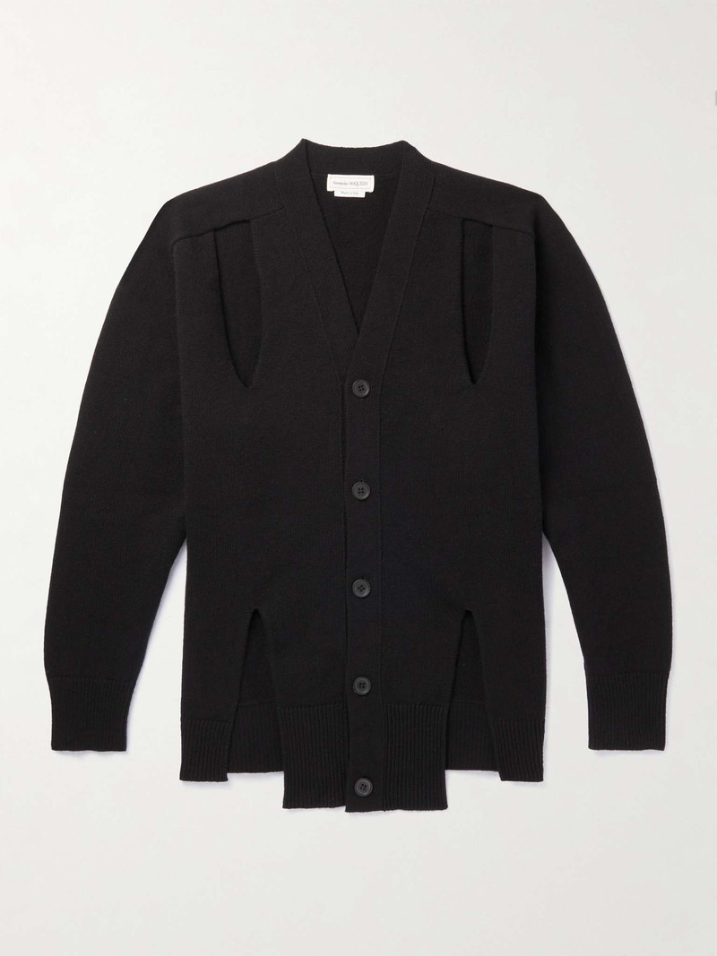 Cutout Ribbed Wool Cardigan - 1