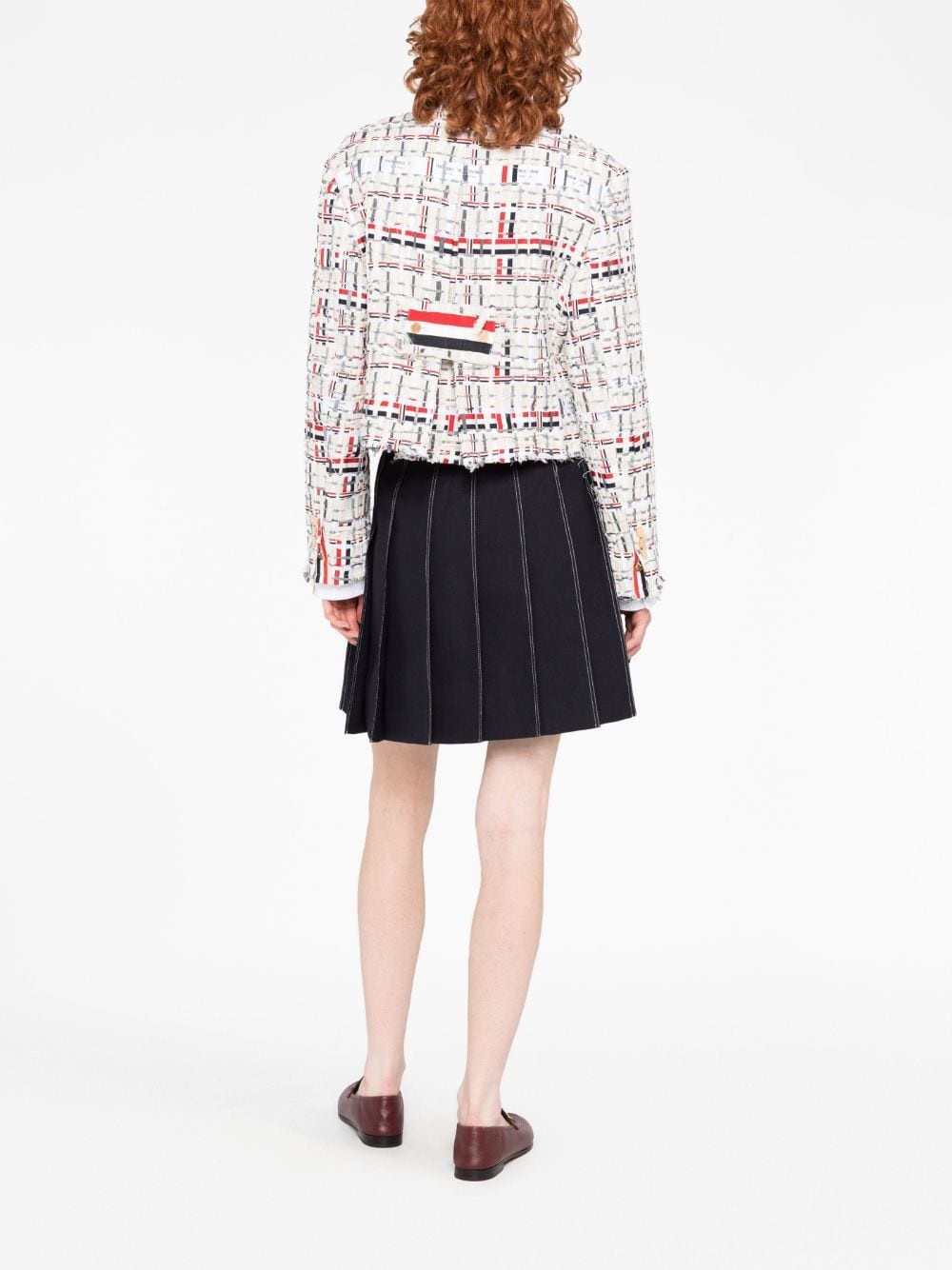 RWB stripe deconstructed-design tweed jacket - 6