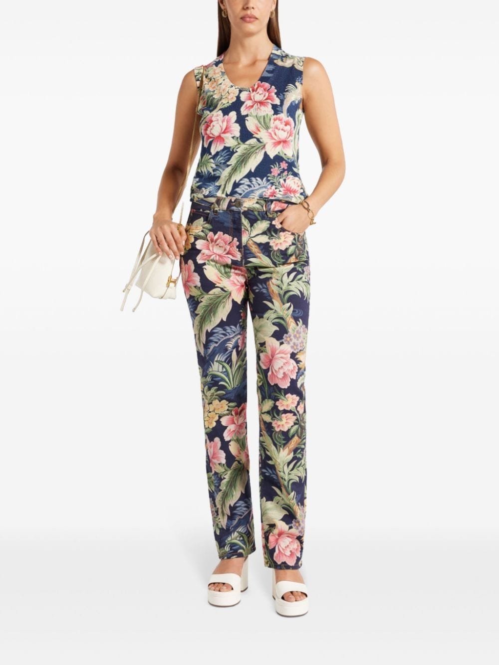 floral-print jeans - 2