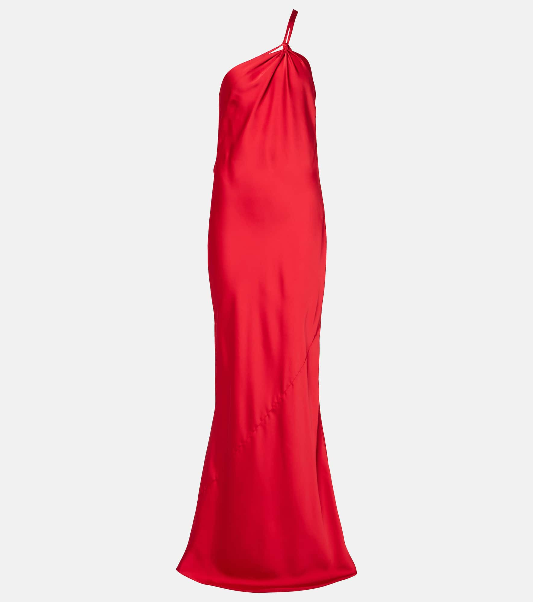 Open-back one-shoulder satin gown - 1