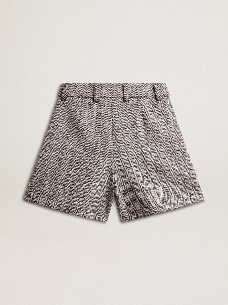 Women’s ecru brown shorts in herringbone wool 6
