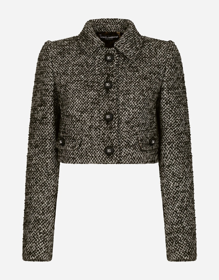 Cropped speckled tweed jacket - 1