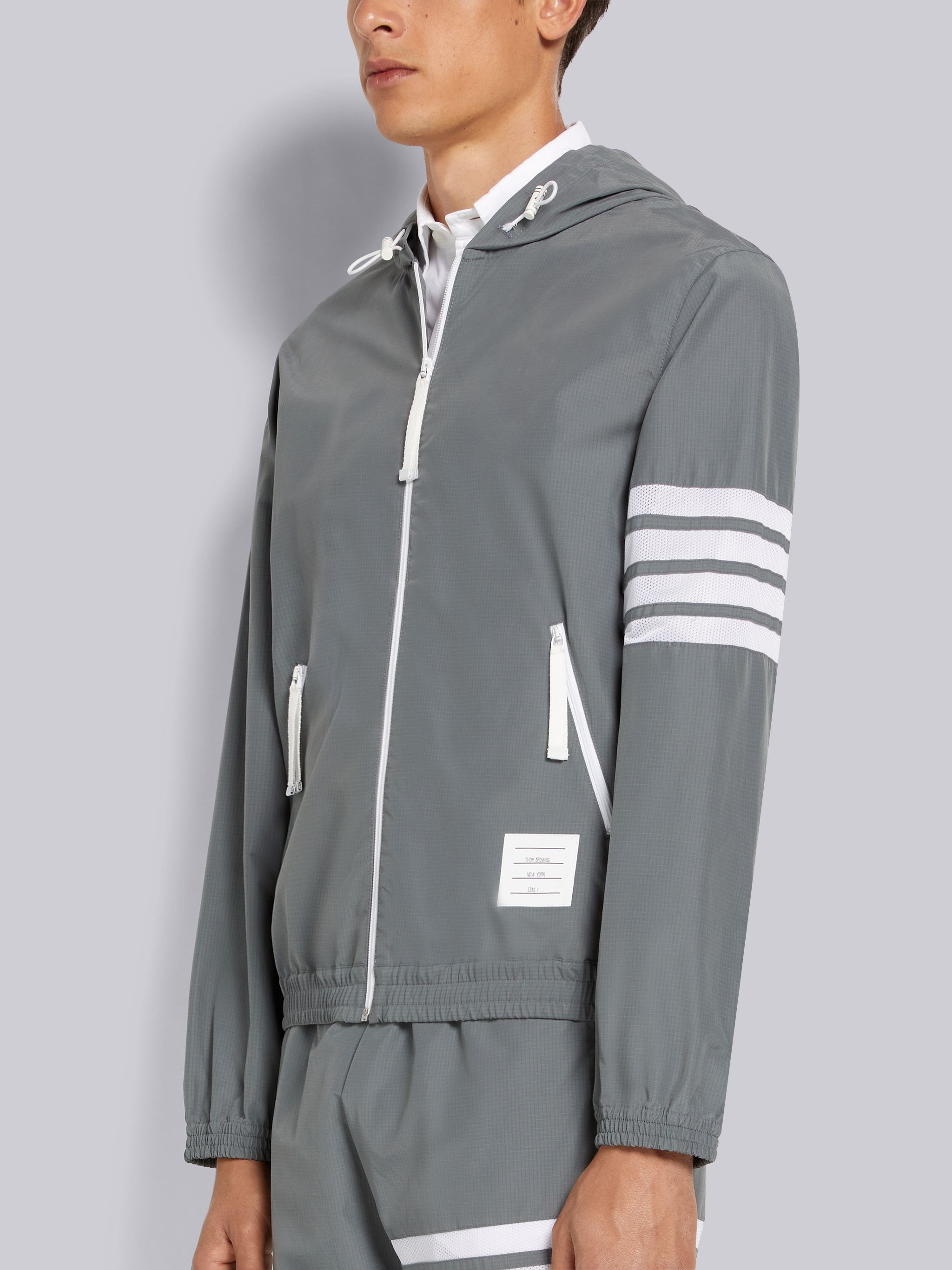Medium Grey Sustainable Ripstop Mesh 4-Bar Hooded Zip up Jacket - 2
