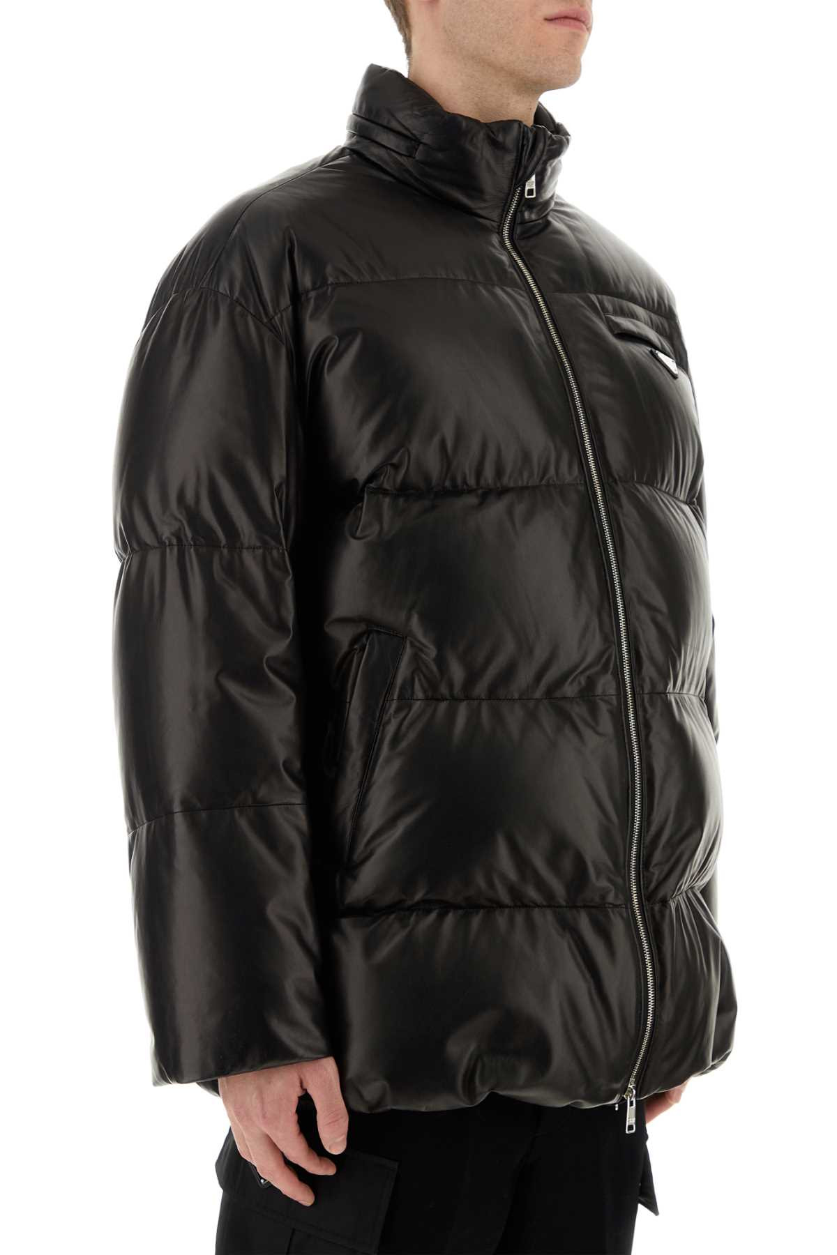 Prada Men Black Nappa Leather Down Jacket - 3