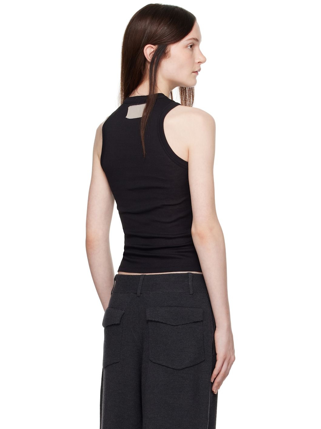 Black Ribbed High Neck Tank Top - 3