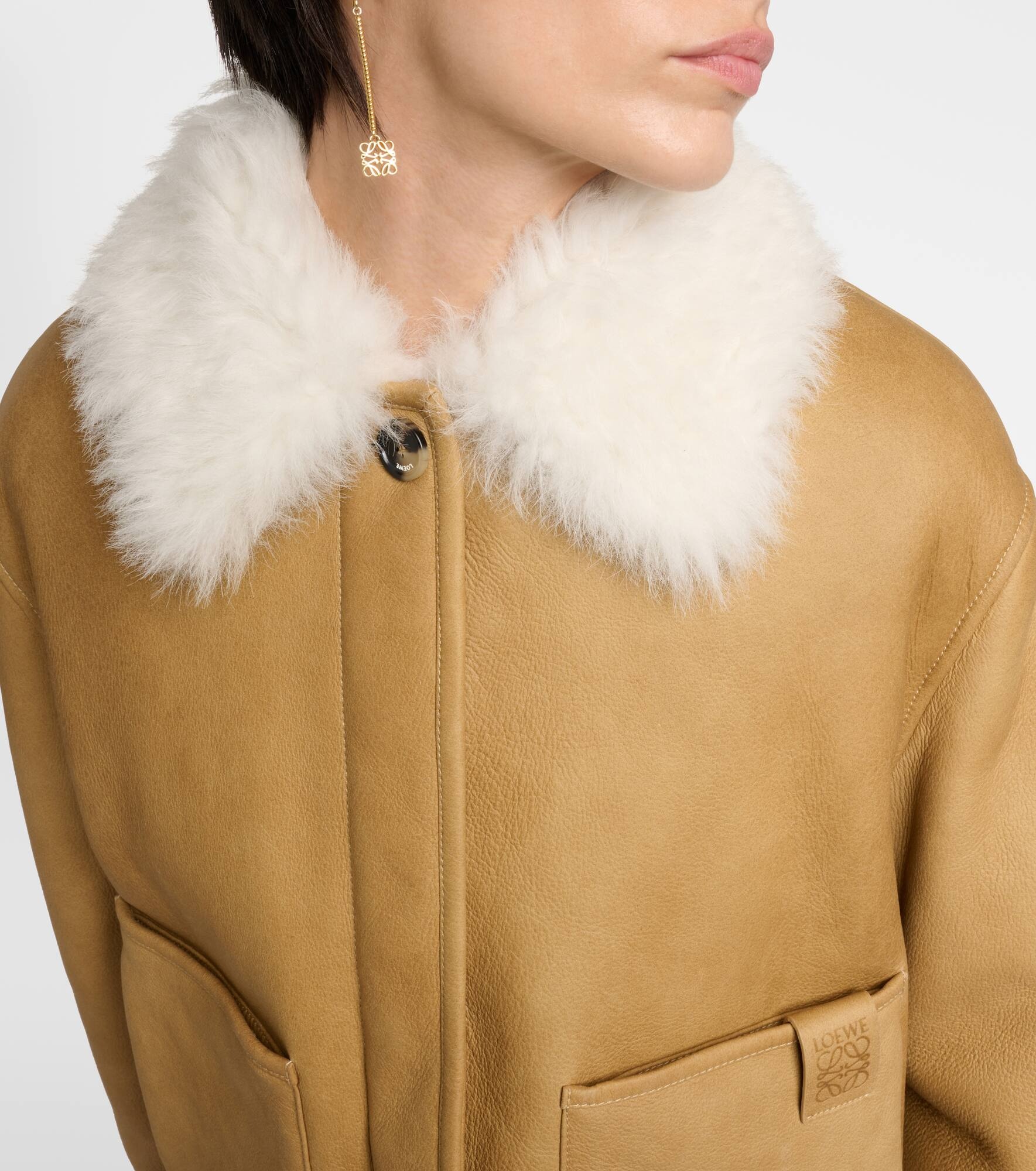 Shearling-trimmed leather jacket - 4
