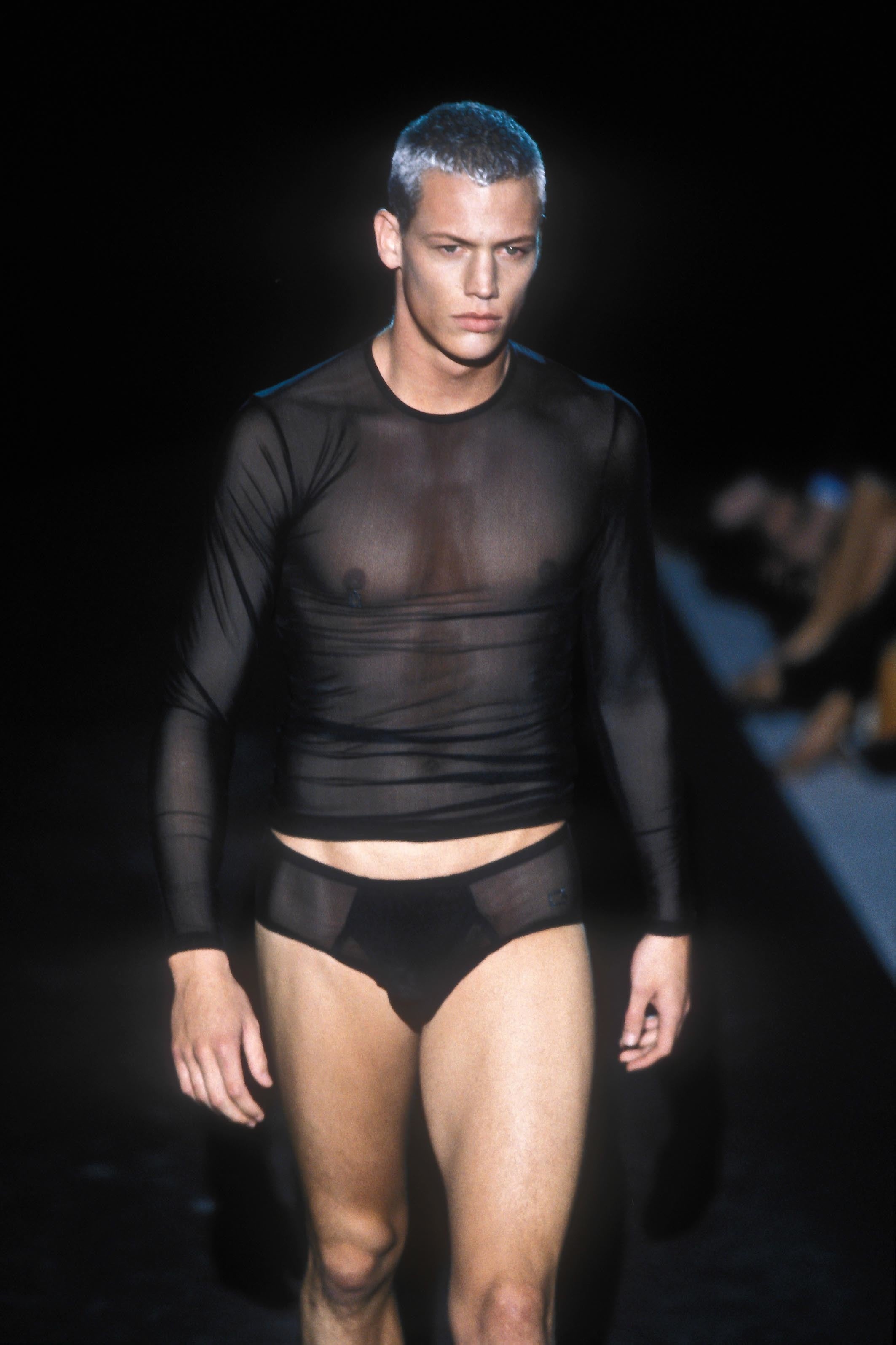 Gucci Spring 1998 Tom Ford Swarovski Logo Black Sheer Mesh Brief Shorts S - 2