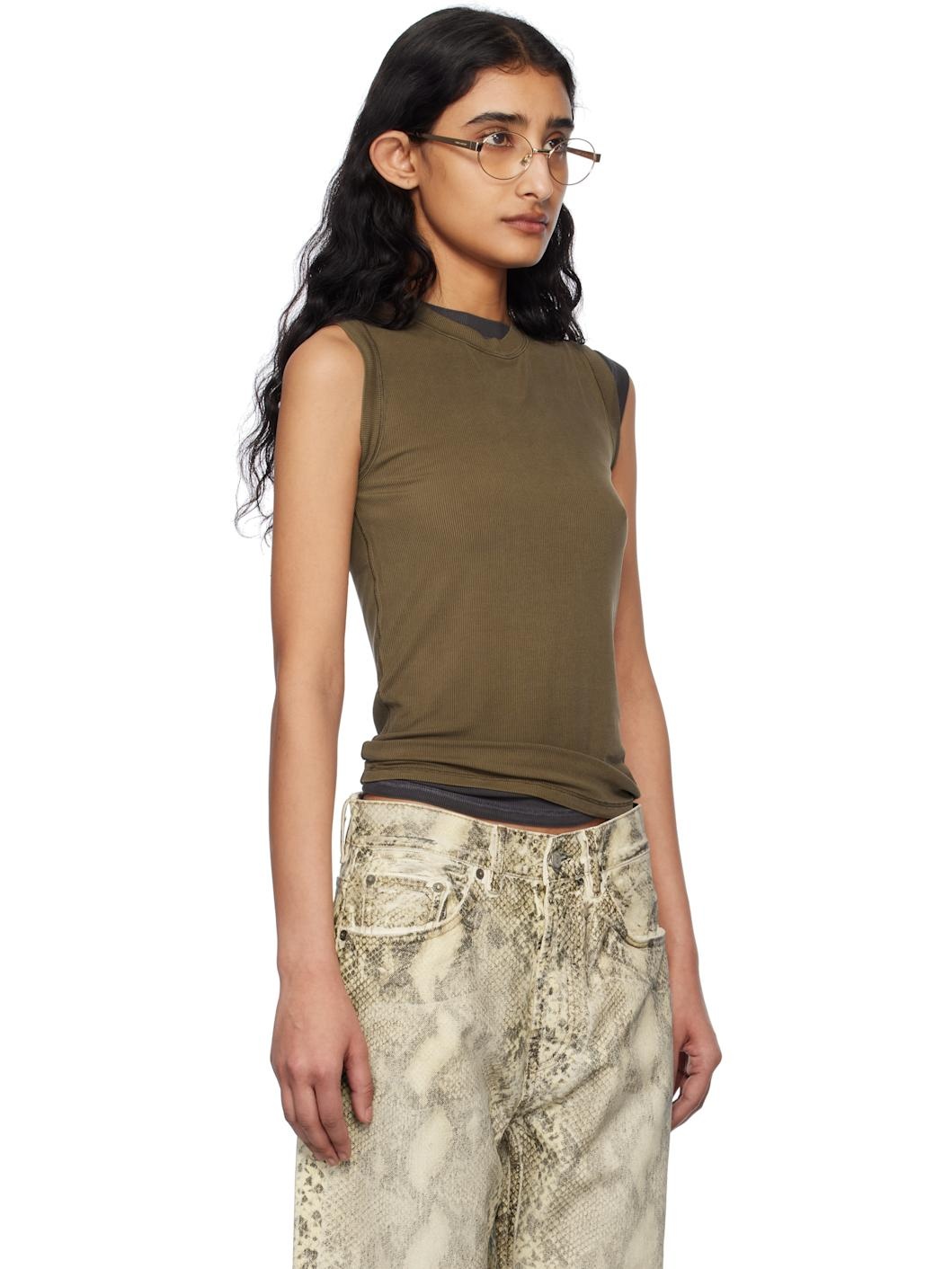 Brown Ribbed Tank Top - 2