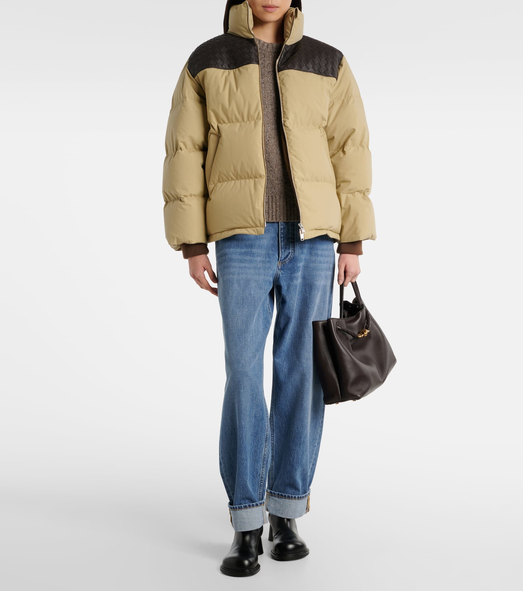Intrecciato leather-trimmed down jacket - 2