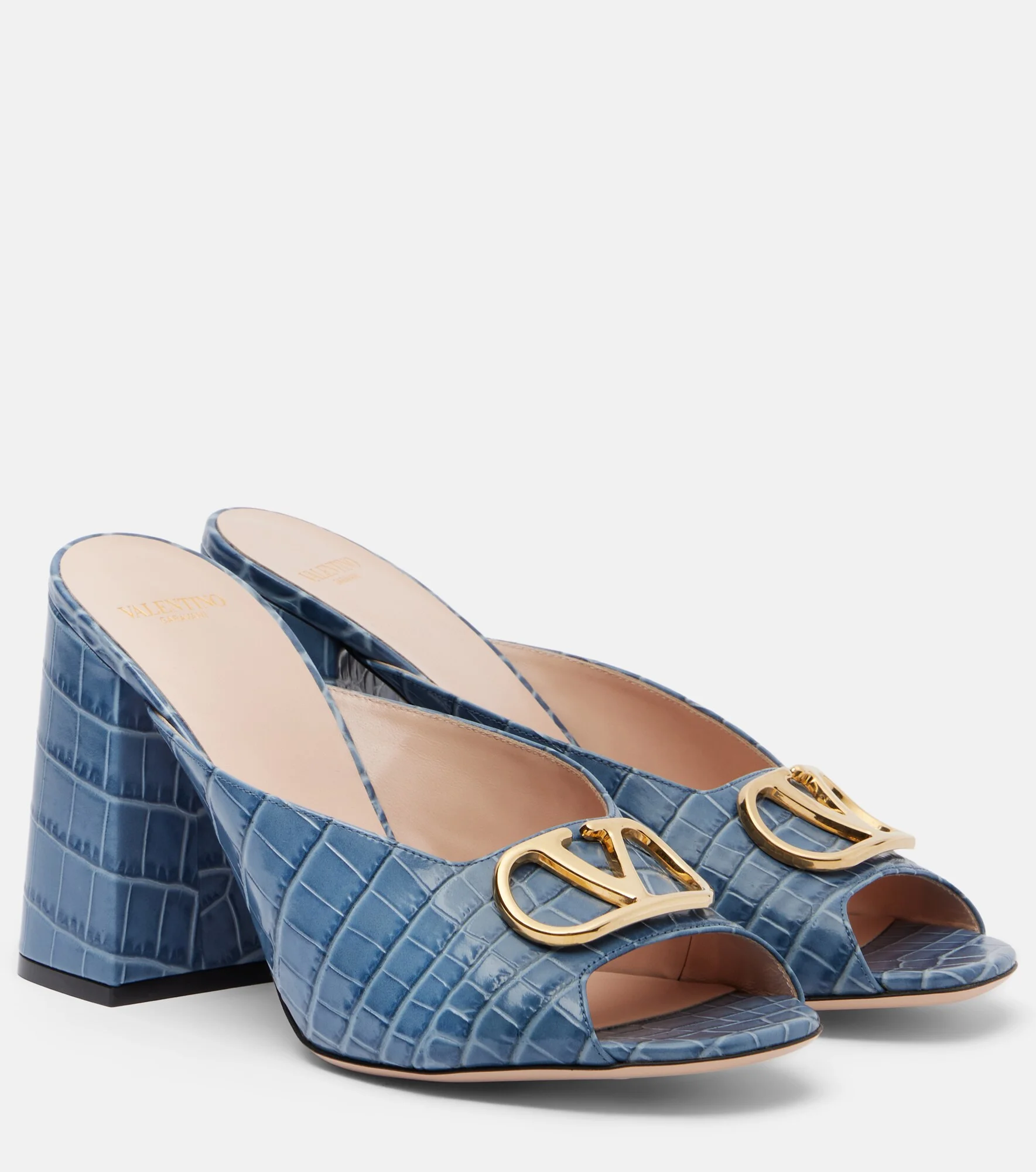 VLogo croc-effect leather mules - 1