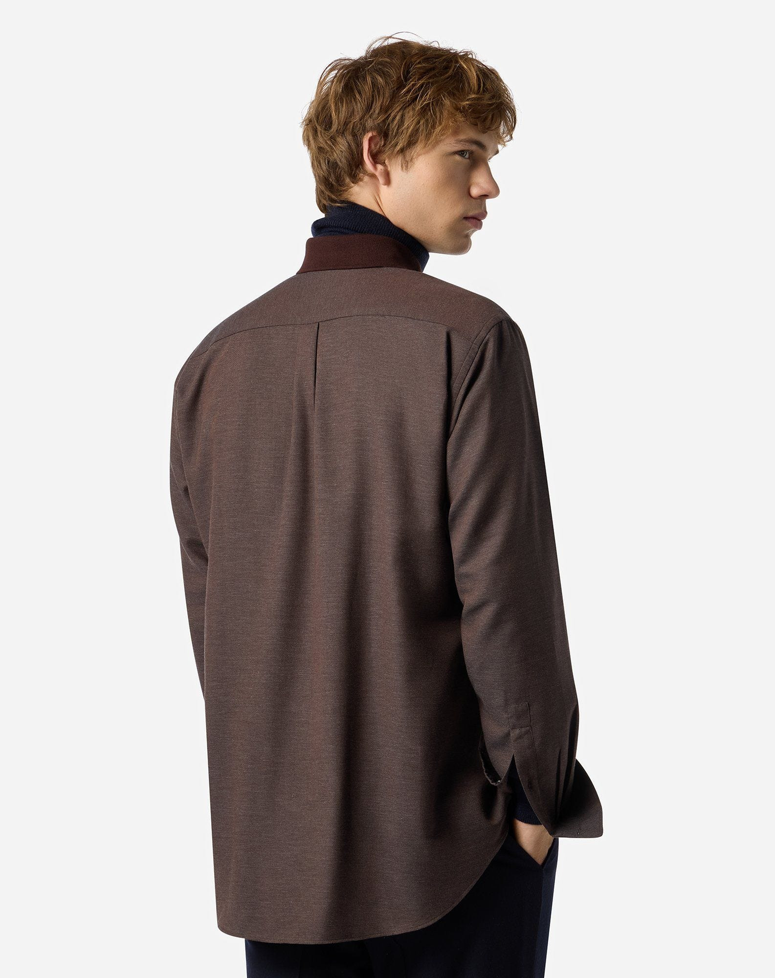 Brown cotton flannel and cashmere shirt - 3