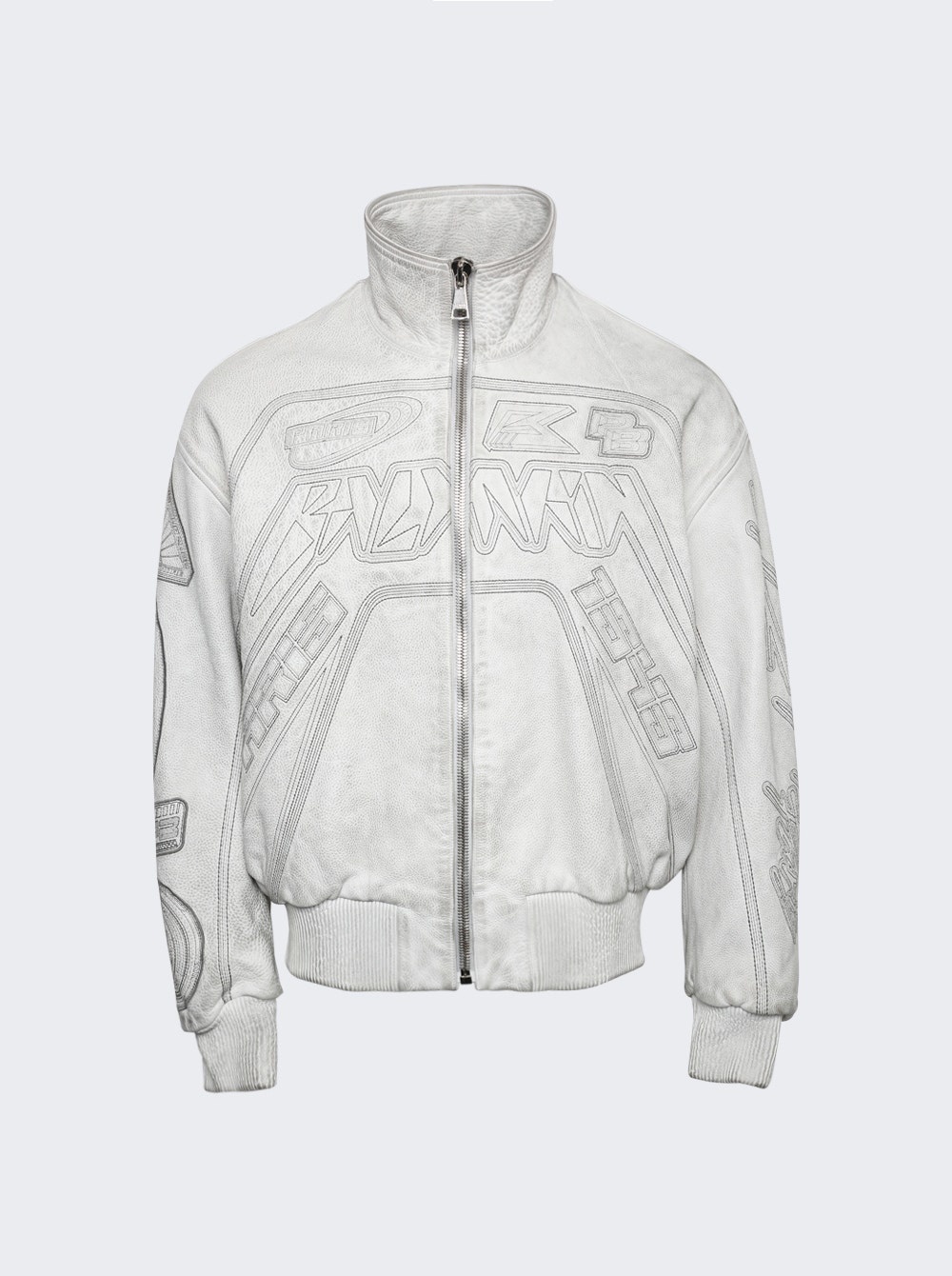 Moto Calfskin Leather Bomber Jacket White - 1