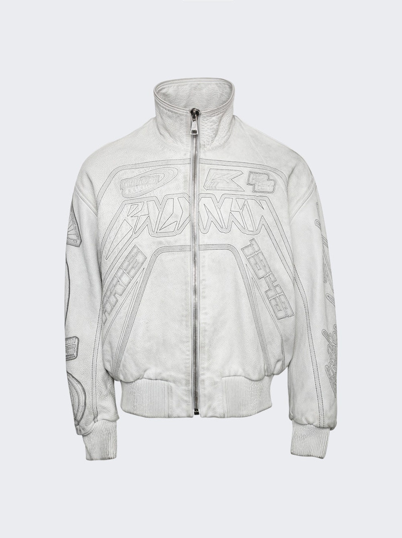 Moto Calfskin Leather Bomber Jacket White 1