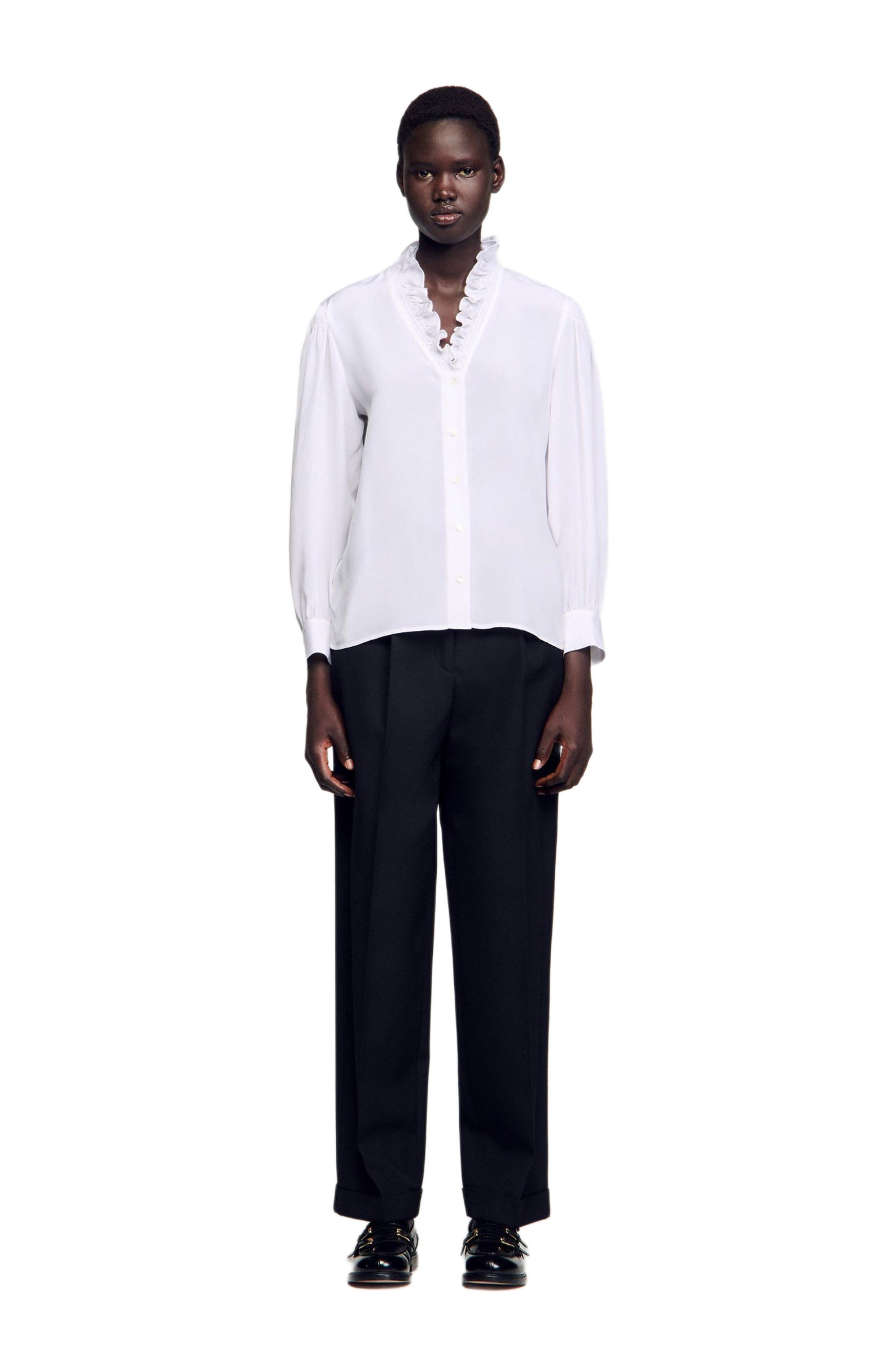 SANDRO Floaty silk shirt in White at Nordstrom - 7