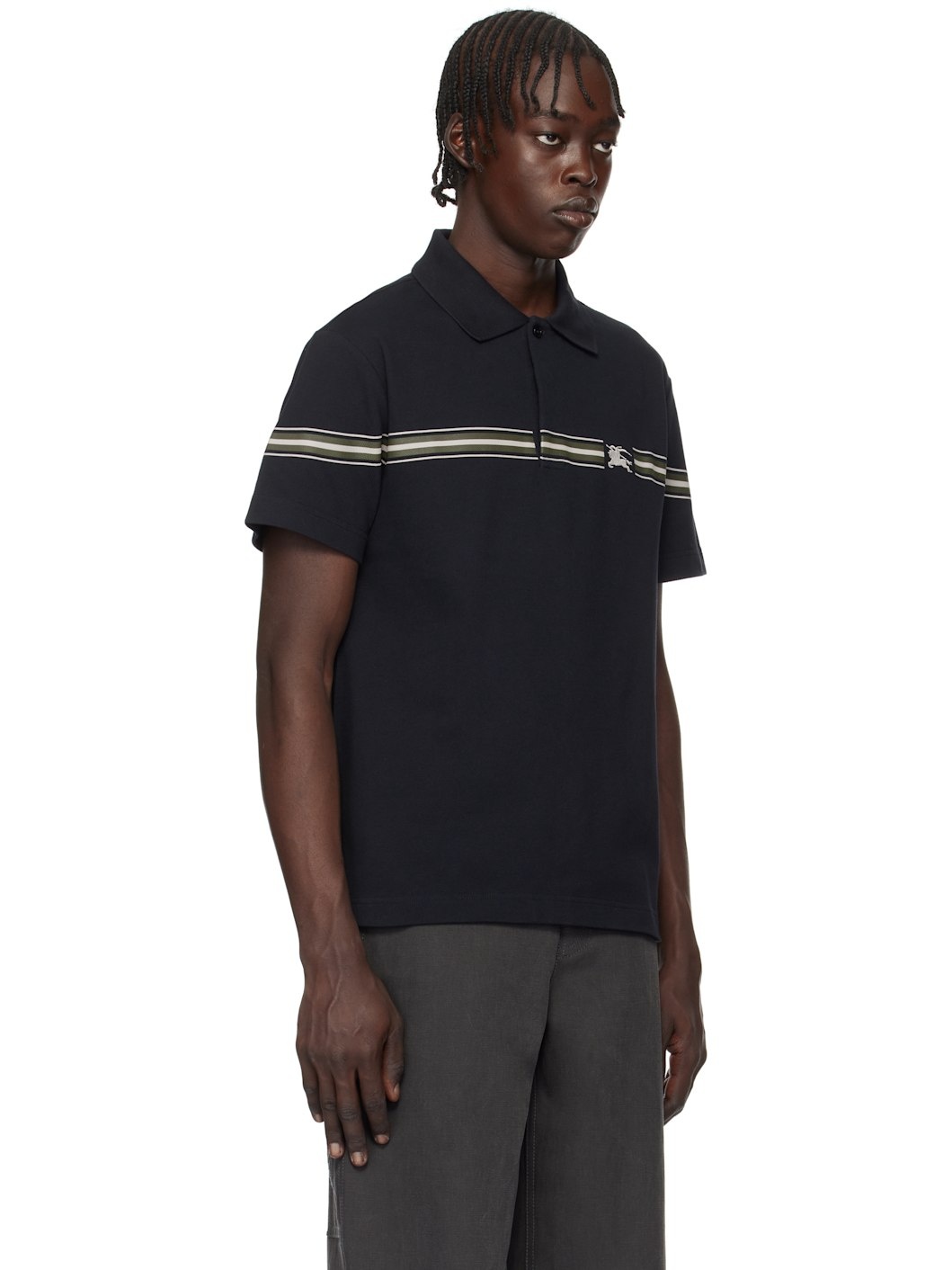Navy Striped Cotton Polo - 2