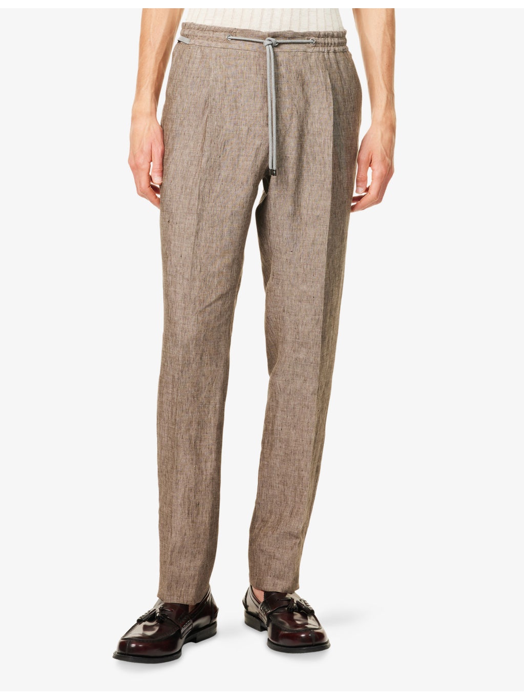 Drawstring Straight-Leg Linen Trousers - 3