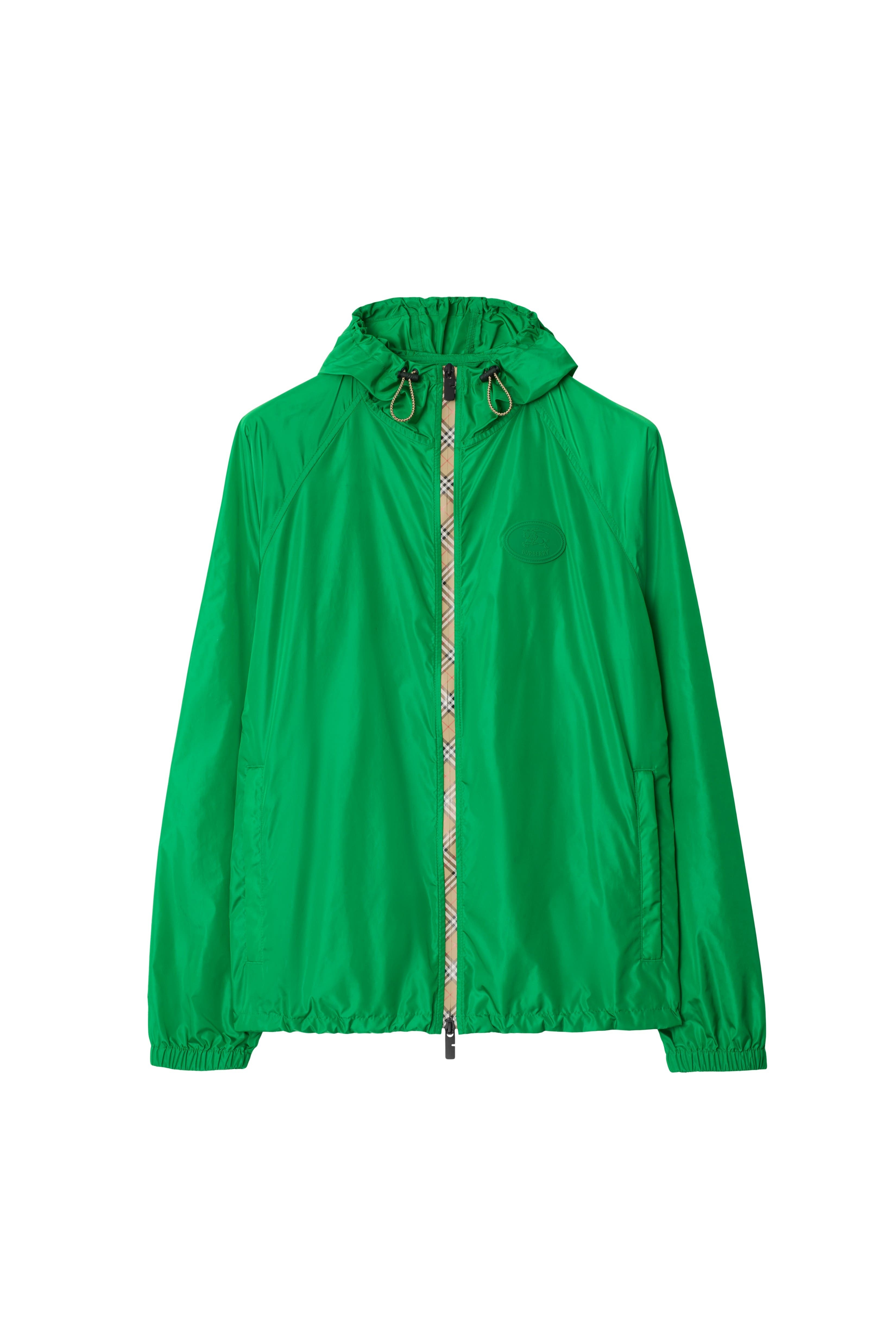 burberry Check Trim Nylon Hooded Jacket in Caterpillar Green at Nordstrom - 3