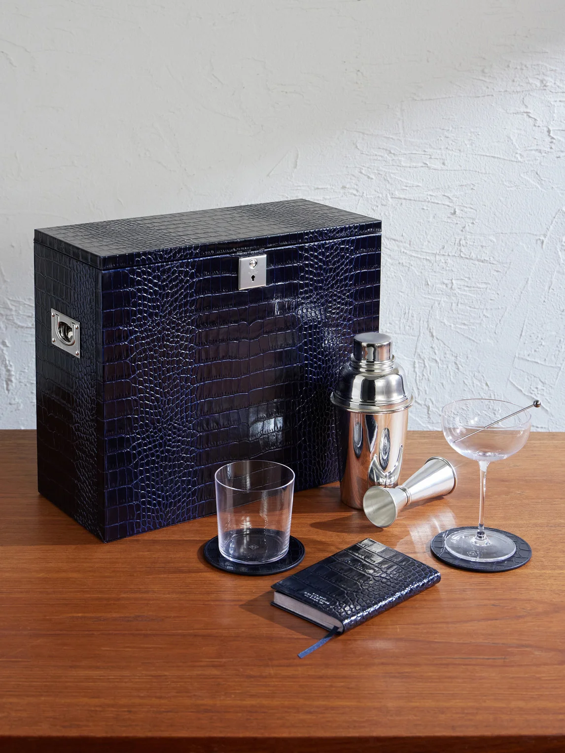 Silver-Plated and Croc-Effect Leather Cocktail Set - 1