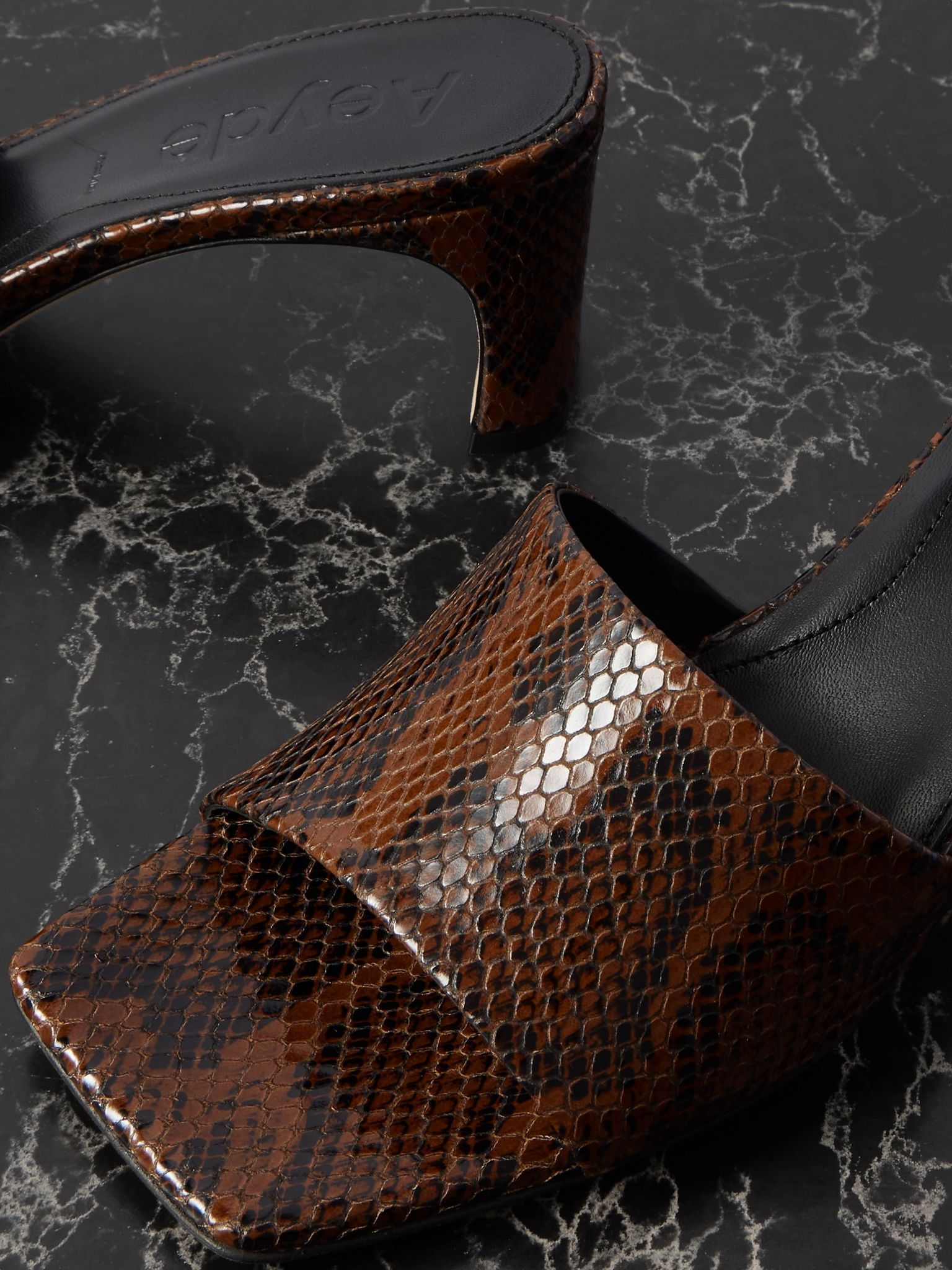 Jeanie snake-effect leather mules Chocolate - 4