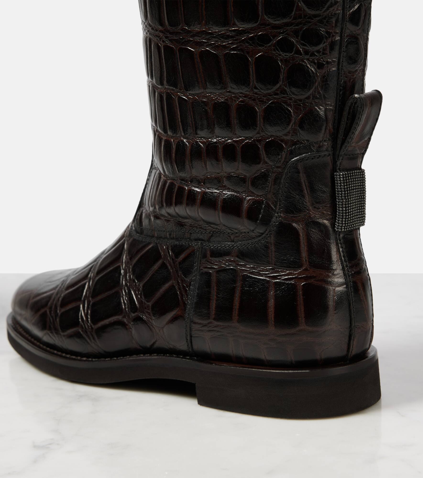 Croc-effect leather knee-high boots - 5