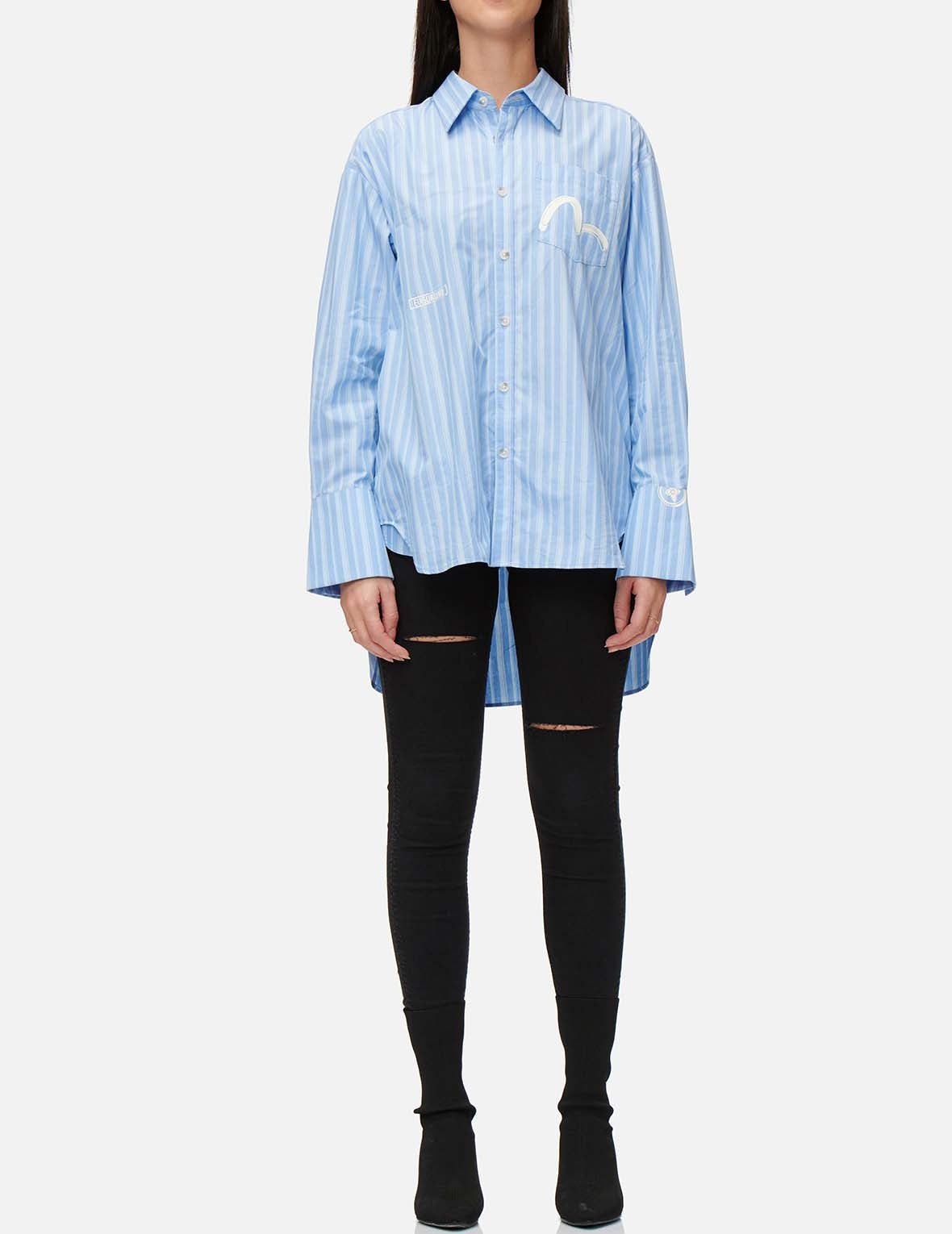 Drape Collar Pinstripe Shirt - 5