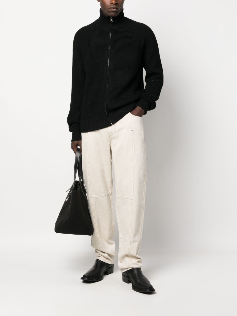 logo-patch ribbed-knit cardigan - 2