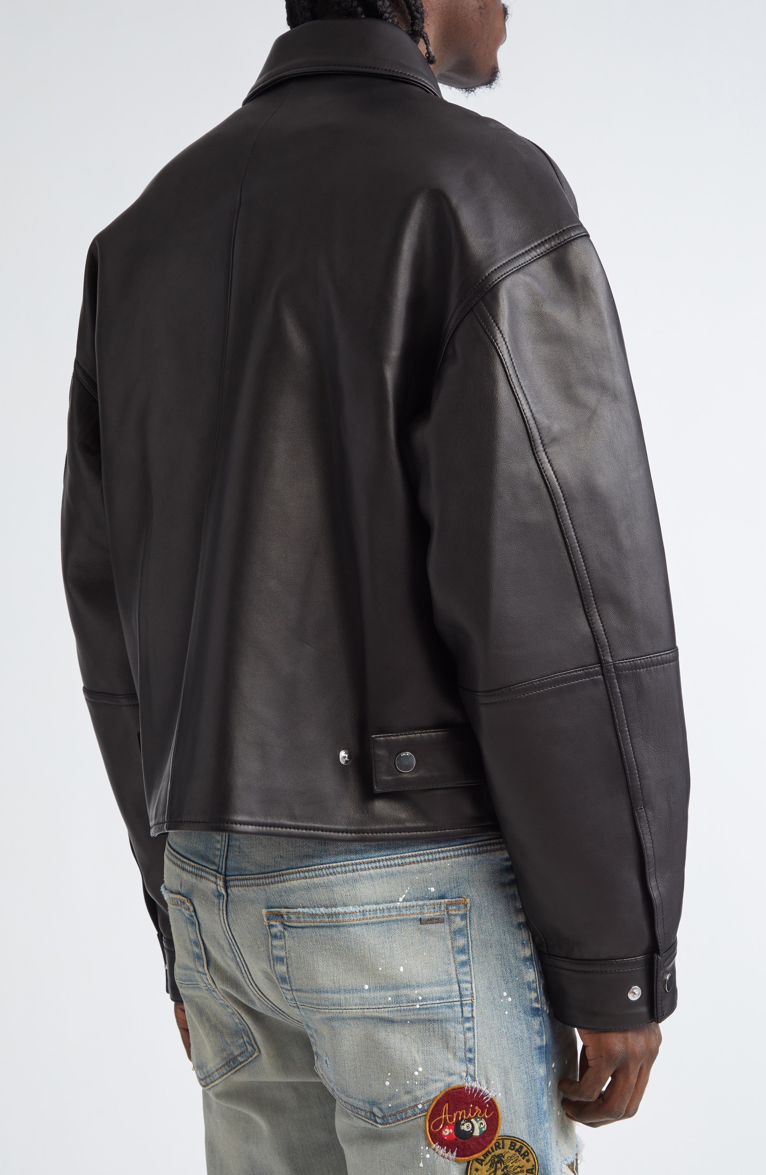 AMIRI MA Quad Embossed Leather Work Jacket in Black at Nordstrom - 3