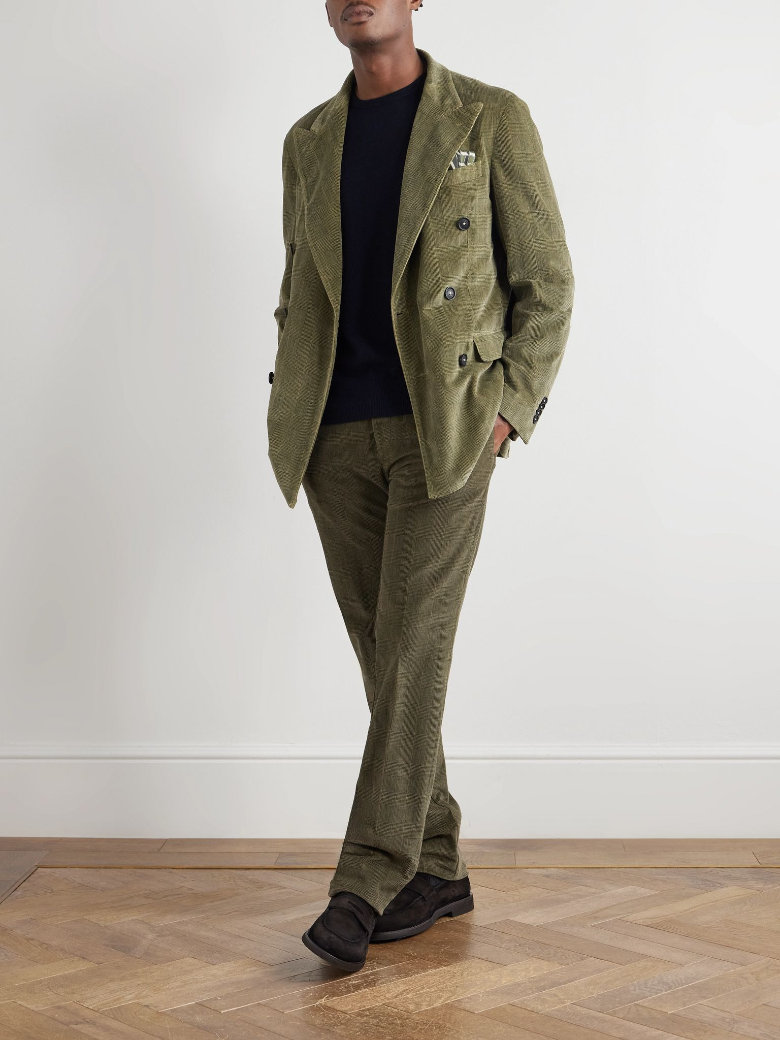 Mauko Straight-Leg Prince of Wales Checked Cotton-Blend Corduroy Suit Trousers Green - 2