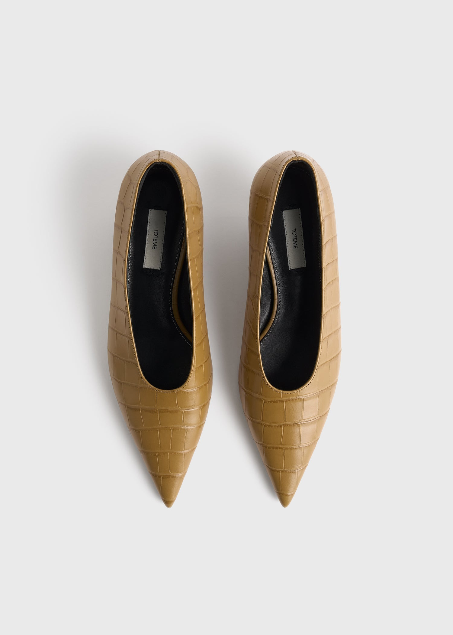 Sharp croco-embossed kitten pumps biscuit - 4