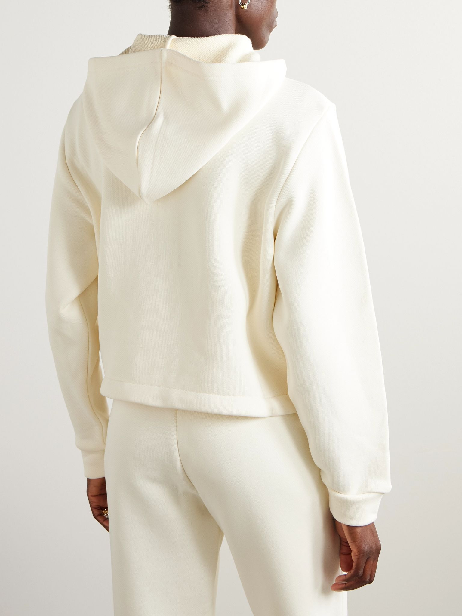 Ribbed knit-trimmed cotton-blend jersey hoodie Cream - 4