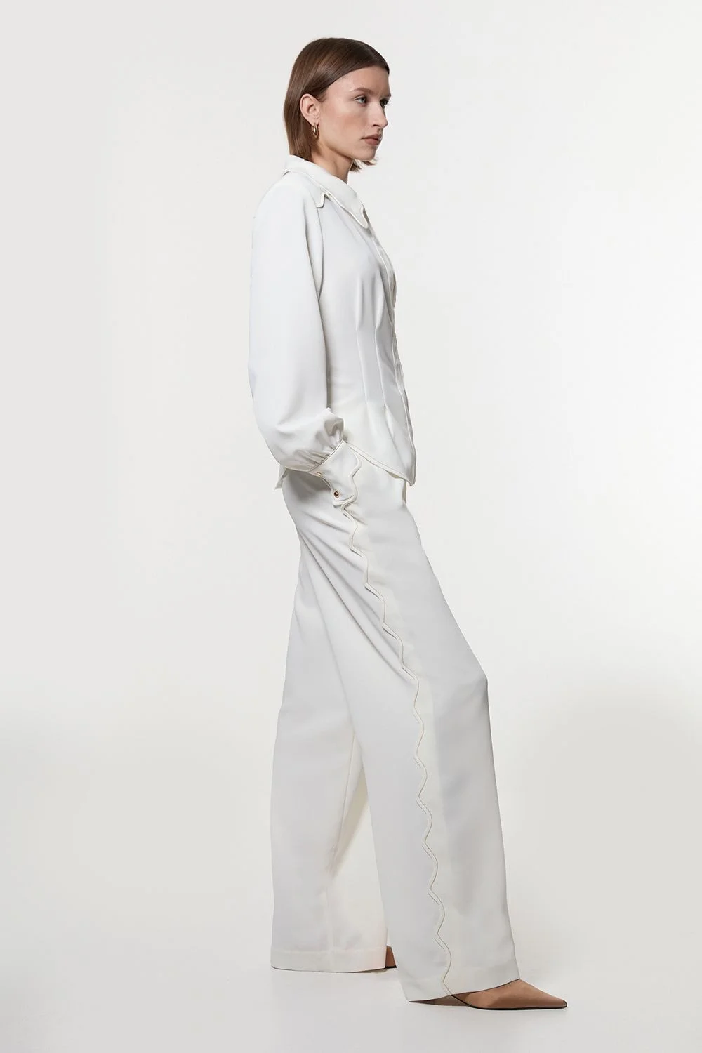 Scallop Trim Twill Woven Crepe Trouser - 1