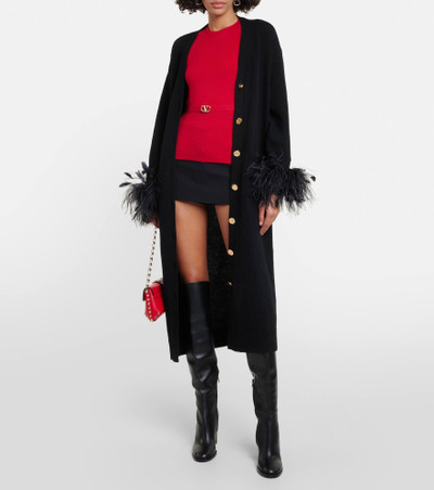 Valentino Feather-trimmed virgin wool cardigan outlook